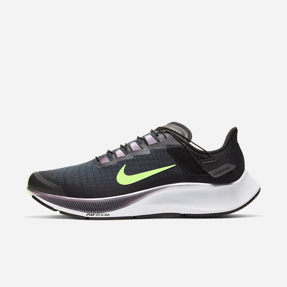 Chaussure De Running Nike Air Zoom Pegasus 37 FlyEase Noir 9247-360 Black/Valerian Blue/Spruce Aura/Ghost Green Homme | GIG-69239675